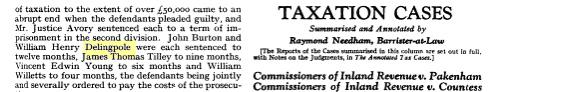 The same case written up in the official Taxation Cases reports — William Henry Delingpole among those named.